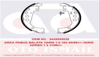 PABUÇLU FREN BALATASI ARKA 1999-2016 ENGLON: KINGK ONG GEELY: GC2, KINGKONG GLEAGLE: PANDA GREAT WALL: HOVER M2 TOYOTA: ALLION I T24, CELICA COUPE T20, CELICA COUPE T23, COROLLA ESTATE E12, COROLLA SALOON E12, COROLLA SALOON E15, IQ J1, IST NCP6, PLAT resmi