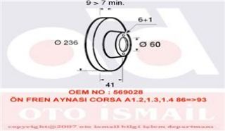 ÖN FREN AYNASI CORSA A 1.2-1.3-1.4 86-93 ASTRA H 1.6 3.04 GTC 1.6 3.05 236X10X6DL resmi