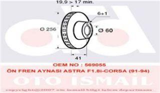 ÖN FREN AYNASI VECTRA A 1.7D-1.8 88-95 ASTRA 1.8İ 91-98 TIGRA 94-00 256X20X6DLXHAVALI resmi
