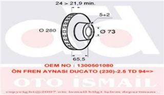 ÖN FREN AYNASI BOXER I-II 94 JUMPER I-II 94 DUCATO I-II 94 280X24X5DLXHAVALI resmi