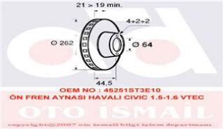 ÖN ÖN FREN AYNASI CİVİC IV V VI 1.4 1.5-1.6VTEC 1.7 90/05 ROVER 200 400 25 45 262X21X4DLXHAVALI resmi