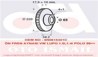ÖN FREN AYNASI POLO 95-01 LUPO 98-05 AROSA 1.0İE.3İE-1.4İE-1.6İE-1.7SDI-1.9SDI 239X18X4DLXHAVALI resmi