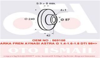 X ARKA FREN AYNASI ASTRA G H 1.4-1.6 1.8 03/04 MERİVA 1.4 16V TWİN 7.04 1.6 03 240X10X4DL resmi