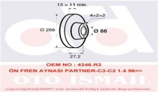 ÖN FREN AYNASI C2 1.4 1.4 HDİ 03 C3 1.4 1.4HDI 02 PARTNER-BERLİNGO 1.4 1.9 D 2.0HDI 266X13X4DL resmi