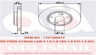 ÖN FREN AYNASI ADET LGN II B74 1.6 1.8 16V-1.9 DCI 03/01 2.0 16V 8.02 280X24X5DLXHAVALI resmi