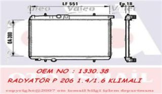 SU RADYATÖRÜ P206-P206+T3E 1,1I/1,4I/1,6 16V 98--> KLIMALI OLCU:380*551,3*18 133038 resmi