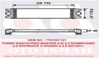 X TURBO RADYATÖRÜ İNTERCOOLER MASTER II-III-MOVANO 2.5DCI 740X146X40 resmi