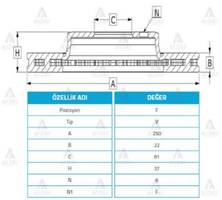 FREN DİSKİ PİCK UP 86-98 D-21  98-06 D-22  ÖN HAVALI 250-6 resmi