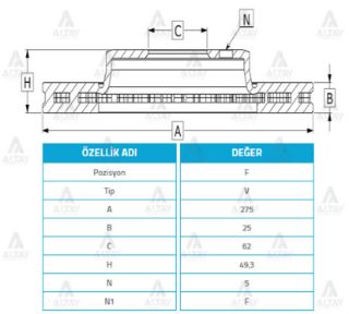 FREN DİSKİ COROLLA 06-13 DİZEL D4D  AURIS 07-13  RAV4 00-05 BENZİNLİ ÖN HAVALI 273-5 resmi