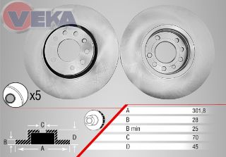 FREN DİSKI ÖN HAVALI OPEL VECTRA C 1.8 16V 5 BİJON 301,8X28X70X45 2002-2008 resmi