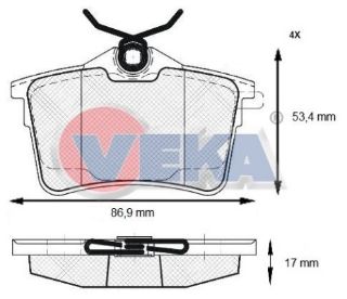 FREN BALATA ARKA PEUGEOT PARTNER 1.6 HDI 2008-/ 308 (4A,4C) 1.4 HDI 2007-2013/ 1.6 HDI 2007-2013/ 1.6 VTI 2007-2013 / CITROEN BERLİNGO 1.6 HDI 2008- resmi