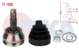 AKS KAFASI SOL SAĞ ÖN DIS FIAT TEMPRA 2.0İ  25X25X52 UZUNLUK 143,1 MM 1992-1999 resmi