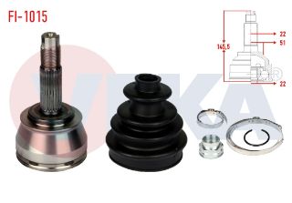 AKS KAFASI SOL SAĞ ÖN DIS FIAT DOBLO (119,223) 1.2İ  22X22X51 UZUNLUK 146,7 MM 2001-2010 resmi