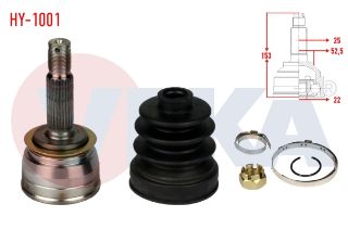 AKS KAFASI SOL SAĞ ÖN DIS 25X22X52.5 UZUNLUK 152,5MM HYUNDAİ ACCENT ERA 1.4İ 16V - 1.6 CVVT 2006-2012/ HYUNDAİ GETZ (TB) 1.3İ - 1.5 CRDI 2002-2008 resmi
