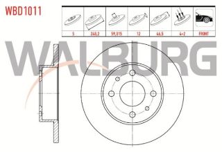 FREN DİSKI ÖN DÜZ 4 BJN 240,2X12X59,02X46,5 FIAT UNO 70 1.4İ 1994-2000/ SAHIN 1.4 - 1.6 1993-2002 resmi