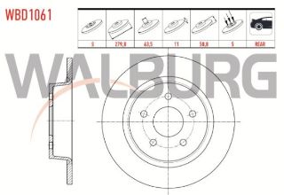 FREN DİSKI ARKA DÜZ 5 BJN 280X11X63,5X50.8 FORD KUGA II 1.6 16V - 2.0 TDCI 2013-/ C-MAX II 1.6İ - 1.6 TDCI 2010- resmi