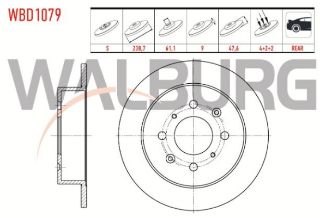 FREN DİSKI ARKA DÜZ  4 BJN 238,7X9X61,1X47,6 HONDA JAZZ II (GD) 1.4İ 2002-2004 resmi