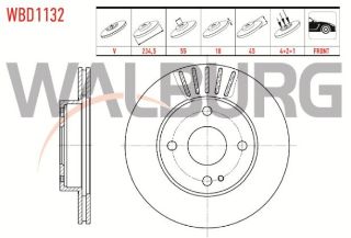 FREN DİSKI ÖN HAVALI 4 BJN 234,5X18X55X45 MAZDA 323 IV  1.3İ - 1.6İ - 1.8 16V  1989-1994 / MX-5 I (NA) 1.6İ 16V 1990-1998 resmi