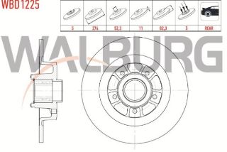 FREN DİSKI ARKA DÜZ 5 BJN 274X11X61,92X82 RENAULT LAGUNA II 1.6İ 16V - 1.9 DCI - 2.0İ 16V PORYA RULMANLI MANYETIK ABS OKUYUCULU 2001-2007 resmi