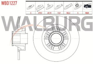 FREN DİSKI ARKA DÜZ 5 BİJON 280X12X67,92X102,2 RENAULT TRAFİC II 1.9 DCI - 2.0 DCI PORYA RULMANLI ABS HALKALI 2001-2014 / OPEL VİVARO (J7) 1.9 DTI 2002-2014 resmi