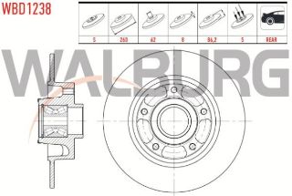 FREN DİSKI ARKA DÜZ 5 BJN 260X8X62X86 RENAULT RENAULT MEGANE III 1.6İ 16V - 1.5 DCI PORYA RULMANLI MANYETIK ABS OKUYUCULU 2008-2015 / SCÉNIC III (JZ0/1) 1.5 DCI - 1.6 16V 2009- resmi