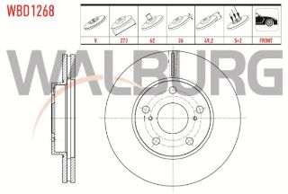 FREN DİSKI ÖN HAVALI 5 BJN 273X26X62X49,2 TOYOTA COROLLA 1.4 D-4D 2007-2012/COROLLA 1.33 2007-2012/COROLLA 1.6 VVT-I 2007-2012/AURIS 1.33 DUAL-VVT-I - 1.6 VVT-I 2007-2012/AURIS 1.4 D-4D 2007-2012 resmi