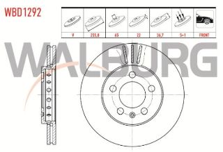 FREN DİSKI ÖN HAVALI 5 BJN 255,8X22X65X36,7 VOLKSWAGEN GOLF IV (1J1) 1.4İ 16V 1997-2005 resmi