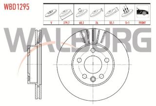FREN DİSKI ÖN HAVALI 5 BJN 279,7X24X68,3X55,1 VOLKSWAGEN TRANSPORTER IV 1.9 D 1990-2003 / TRANSPORTER IV 2.4 D 1990-2003 / TRANSPORTER IV 2.5 TDI 1990-2003 / TRANSPORTER IV 2.5 D 1990-2003 resmi