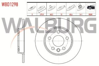 FREN DİSKI ARKA DÜZ 5 BJN 279,9X12X68,3X40,4 VOLKSWAGEN TRANSPORTER IV 1.9 TD 1990-2003 / TRANSPORTER IV 2.4 D 1990-2003 / TRANSPORTER IV 2.5 TDI 1990-2003 / TRANSPORTER IV 2.5 D 1990-2003 resmi