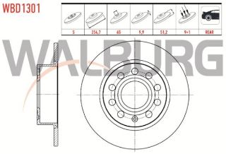 FREN DİSKI ARKA DÜZ 5 BJN 253X9,9X65X51,2 GOLF V 1.4 TSI-1.6 TDI-2.0 TSI 2003-2009/LEON 1.6 TDI-1.4 TSI  2005-2012/A3 1.6-2.0 TFSI 2003-2012/OCTAVIA 1.6 TDI 2004-2012/TOLEDO III 1.6 2004-2009 resmi
