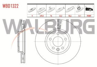 FREN DİSKI ÖN HAVALI 5 BİJON 339,8X32,2X76X55,4 VOLKSWAGEN TRANSPORTER V 1.9 TDI - 2.0 TDI 2.4 2.5 TDI 2003-2015 / TRANSPORTER VI 2.0 TDI 2015- / TRANSPORTER VII 2.0 TDI 2019- / MULTIVAN V 2003-2015 resmi