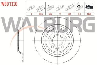 FREN DİSKI ARKA DÜZ 5 BJN 301,6X11X63,6X40,7 S60 II 2.0 T3-4-5-2.0D3-2.0T D5 16 JANT 4X2 (ELEKTRİKLİ.EL FRENI) 2010-/S80 II 2.4 T5-T6-2.5İ T 2006-/V60 2.9 T4 2010-/V70 III 2.0-2.5T 2006-/XC70 II D3-D5 2007- resmi