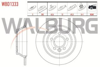 FREN DİSKI ARKA DÜZ 5 BJN 302X12X63,6X69,3 VOLVO S60 II T3-T4-T5-D3-D5-2.0T 2010-/S80 II D3-D5-T5-T6 2006-/V60 T6-T5-D3-D5-1.6D-2.0T 2010-/V70 III 2.0 T-1.6D-2.0D 2006-/XC70 II  D3-D5-3.2İ 2007- resmi