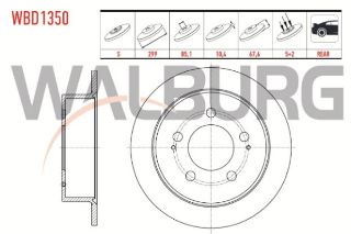 FREN DİSKI ARKA DÜZ  5 BJN 299X10,4X85,1X67,6 5 SSANGYONG KYRON 2.0 XDI 4X4 2005-2011 / ACTYON I 2.0 XDI 2005-2012 resmi
