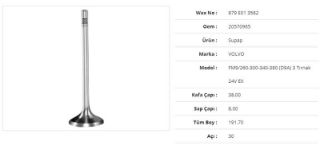 SUBAP EGZOZ VOLVO FM9/260-300-340-380(D9A ) 3 TIRNAK 24V 38Kx8Sx191,7Bx30A (12ADET) resmi