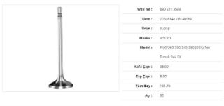 SUBAP EGZOZ VOLVO FM9/260-300-340-380(D9A ) TEK TIRNAK 24V 38Kx8Sx191,7Bx30A (12ADET) resmi