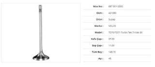 SUBAP EGZOZ VOLVO TD70/TD71 TURBOTEK TIRNAK 37Kx11Sx148,7Bx45A (6ADET ) resmi