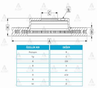 FREN DİSKİ CİVİC 92-01  PRELUDE 92-98  ROVER 95-00  ARKA DÜZ 238-4 resmi