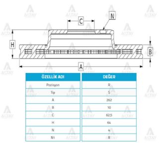 FREN DİSKİ ACCENT 06-11 ERA  GETZ 00-11  İ20 09-12  RİO 06-11  ARKA DÜZ 262-4 resmi