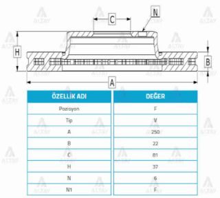 FREN DİSKİ PİCK UP 86-98 D-21  98-06 D-22  ÖN HAVALI 250-6 resmi