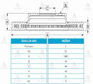 FREN DİSKİ PRIMERA 02-10 P-12  X-TRAİL 00-07  MAXİMA 00-06  ÖN HAVALI 280-5 resmi