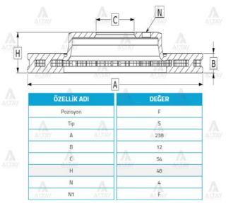 FREN DİSKİ COROLLA 88-92  CORONA 86-92 AT151  AT171  ÖN DÜZ 238-4 resmi