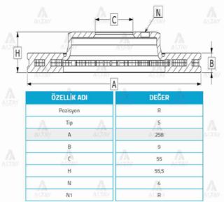 FREN DİSKİ COROLLA 02-06  VERSO 03-06  BENZİNLİ ARKA DÜZ 258-4 resmi