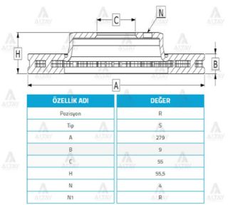 FREN DİSKİ COROLLA 07-11  AURIS 07-11  1.4 D4D DİZEL ARKA DÜZ 270-5 resmi