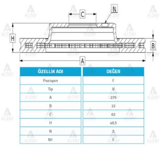 FREN DİSKİ COROLLA 06-13 BENZİNLİ  AURIS 07-13  ÖN HAVALI 275-5 resmi