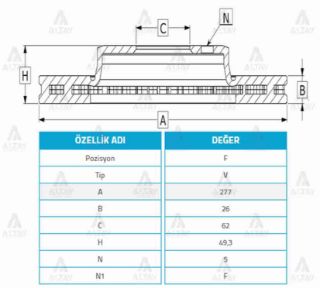 FREN DİSKİ COROLLA 13-18  AURIS 13-18  ÖN HAVALI 277-5 resmi