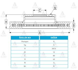 FREN DİSKİ ASTRA J 09-16  CRUZE 09-16  ARKA DÜZ 268-5 resmi