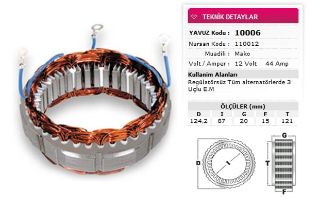 STATOR MAKO TİP 12V 44A 3 UCLU EM NURSAN 110012 resmi