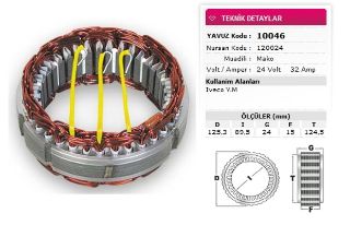 STATOR MAKO TİP 24V 32A IVECO YM NURSAN 120024 resmi