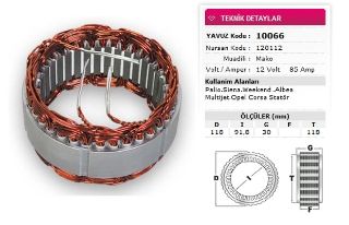 STATOR MAKO TİP 12V 85A PALİO SİENA WEEKEND ALBEA MULTIJET OPEL CORSA NURSAN 120112 resmi